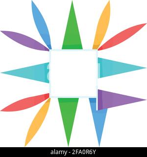 Le cadre est carré avec des drapeaux multicolores . Des drapeaux triangulaires de couleur ornent le cadre carré. Illustration vectorielle Illustration de Vecteur