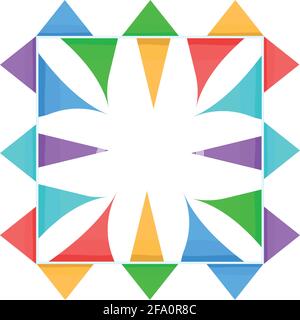 Le cadre est carré avec des drapeaux multicolores . Des drapeaux triangulaires de couleur ornent le cadre carré. Illustration vectorielle Illustration de Vecteur