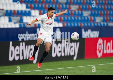 Valence, Espagne. 21 avril 2021. Jésus Navas Gonzalez de Sevilla FC vu en action pendant le match de football espagnol de la Liga entre Levante et Sevilla au stade Ciutat de Valencia.(score final; Levante UD 0:1 Sevilla FC) Credit: SOPA Images Limited/Alay Live News Banque D'Images