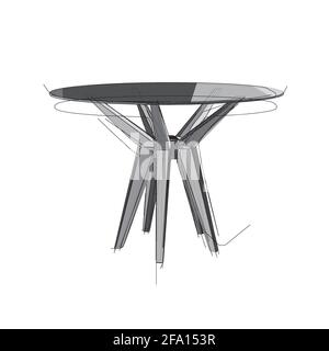Dessin technique d'une table ronde de restaurant dans un style architectural. Illustration schématique vectorielle d'une table de cuisine commerciale avec dessus en verre sur W Illustration de Vecteur