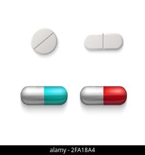 Jeu de capsules et de comprimés de médecine. Icônes isolées sur fond blanc Illustration de Vecteur