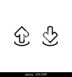ligne noire flèche vers le haut dans la case et flèche vers le bas dans la case. icône plate isolée sur blanc. pointe vers le bas bouton. signe sud. Ensemble d'icônes de téléchargement. Mise à niveau. Téléchargement, sha Illustration de Vecteur