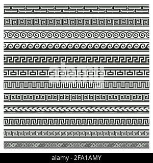 Anciennes frontières grecques. Jeu d'illustrations vectorielles à motifs décoratifs sans couture et motif grec romain. Frontières géométriques grecques Illustration de Vecteur