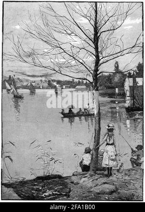 Gravure de peoplr appréciant les installations du lac Wendouree près de Ballarat en Australie, vers 1890 Banque D'Images