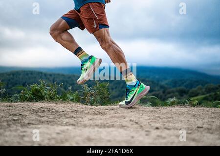 Sentier de course pour garçon dans une zone montagneuse de et pleine d'arbres. Banque D'Images
