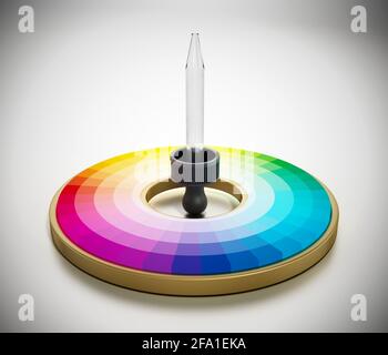 Sélecteur de couleurs et roue de couleurs isolés sur fond blanc. Illustration 3D. Banque D'Images