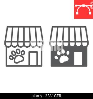 Ligne de magasin d'animaux et icône de glyphe, bâtiment et marché, icône de vecteur de magasin d'animaux de compagnie, graphiques de vecteur, signe de contour modifiable de trait, eps 10. Illustration de Vecteur