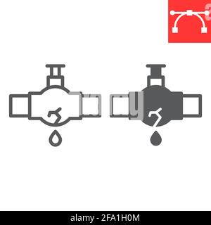 Ligne de conduite d'huile en rafale et icône de glyphe, fuite d'eau et industrie pétrolière, icône de vecteur de conduite en rafale, graphiques vectoriels, signe de contour de trait modifiable, eps 10. Illustration de Vecteur