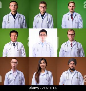 Portraits de médecins et de professionnels de santé qui regardent des prises de vue en studio Banque D'Images