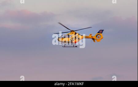 Christoph Europa 1: Sauvetage aérien à Würselen, opéré par ADAC Air Rescue avec Airbus Helicopters EC 135. Banque D'Images