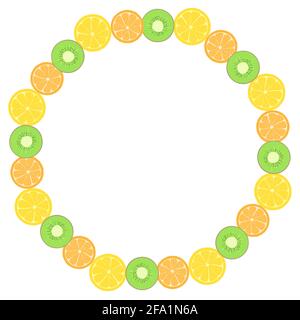 Cadre rond simple avec fruits. Oranges citrons et kiwi dans un cercle. Vector.Template pour la conception sur le thème de la nourriture. Illustration de Vecteur