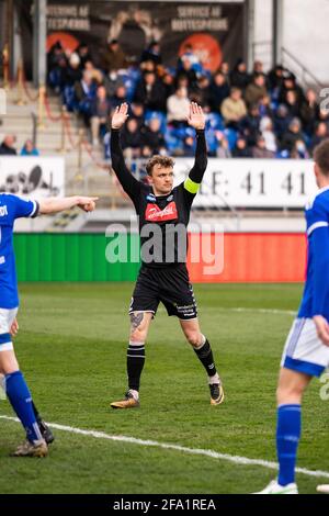 Lyngby, Danemark. 21 avril 2021. Pierre Kanstrup (12) de Soenderjyske vu pendant le match 3F Superliga entre Lyngby Boldklub et Soenderjyske au stade Lyngby. (Crédit photo : Gonzales photo/Alamy Live News Banque D'Images