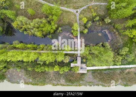 21 avril 2021, Huai'an, Huai'an, Chine : le 21 avril 2021, les arbres du parc national des zones humides de la rivière Guhuai, dans la ville de Huai'an, province de Jiangsu, ont des arbres verts verdoyants et des plantes aquatiques fertiles, devenant un bar à oxygène naturel. Le 21 avril 2021 est le 52e ''jour de la Terre''. Cette année, le thème de la publicité est ''chérir la Terre et la coexistence harmonieuse entre l'homme et la nature''. La zone humide est également appelée ''le rein de la terre''. Crédit : ZUMA Press, Inc./Alay Live News Banque D'Images