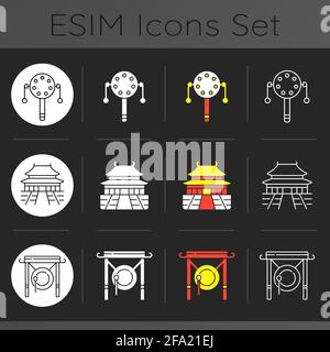 Ensemble d'icônes sur le thème sombre de l'histoire chinoise Illustration de Vecteur
