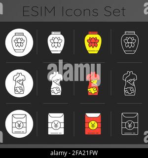 Série d'icônes sur le thème sombre de la célébration du nouvel an lunaire Illustration de Vecteur