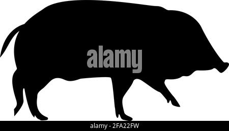 Silhouette sanglier sauvage porc verrue porcine suidae sus tucker scrofa illustration noire à vecteur de couleur image simple de style plat Illustration de Vecteur