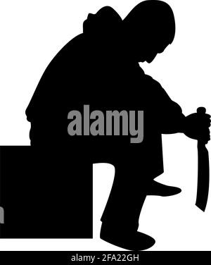 Silhouette d'homme avec une épée machette armes froides dans la main militaire homme soldat militaire militaire militaire dans diverses positions chasseur avec combat au couteau pose forte Illustration de Vecteur