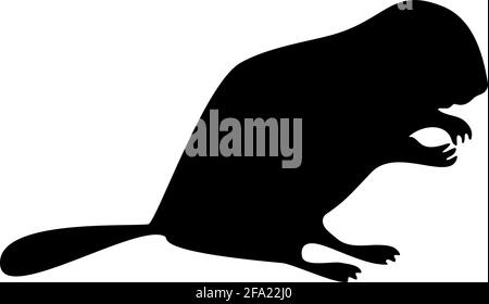 Silhouette castor animal pied de rongeur noir couleur vecteur illustration plate image de style simple Illustration de Vecteur