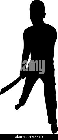 Silhouette d'homme avec une épée machette armes froides dans la main militaire homme soldat militaire militaire militaire dans diverses positions chasseur avec combat au couteau pose forte Illustration de Vecteur