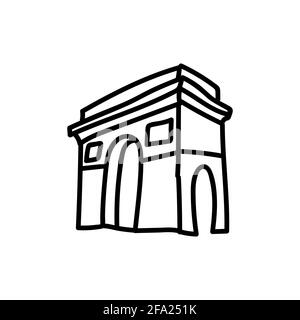Arc de Triomphe. Illustration de vecteur de caniche dessinée à la main isolée sur l'arrière-plan. Mises en plan simples de couleur noire. Illustration de Vecteur