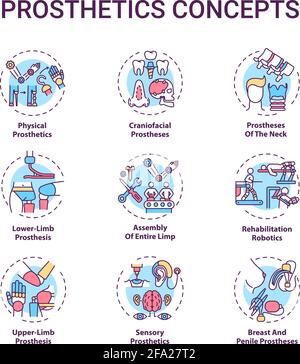 Jeu d'icônes de concept de prothèses Illustration de Vecteur