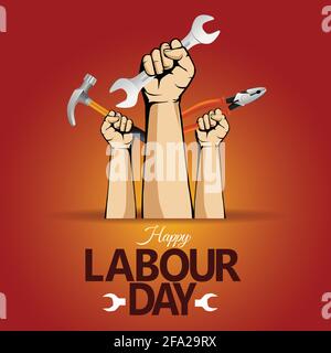 Bonne fête du travail le 1er mai avec des outils de main-d'œuvre. Conception d'illustration vectorielle. Illustration de Vecteur