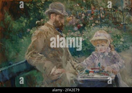 Berthe Morisot (1841-1895). Peintre impressionniste français. Eugène Manet et sa fille dans le jardin de Bougival, 1881. Musée Marmottan Monet. Paris. France. Banque D'Images