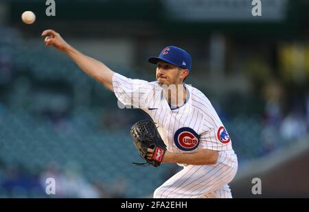 Chicago, États-Unis. 21 avril 2021. Le pichet des Chicago Cubs Zach Davies travaille contre les mets de New York lors du premier repas au Wrigley Field à Chicago le mercredi 21 avril 2021. (Photo de Chris Sweda/Chicago Tribune/TNS/Sipa USA) crédit: SIPA USA/Alay Live News Banque D'Images