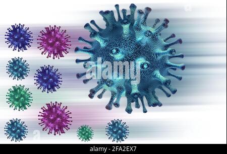 Épidémie de grippe coronavirus et les coronavirus fond comme dangereuse souche de grippe pandémique cas comme un risque de santé médical concept avec les cellules de la maladie Banque D'Images