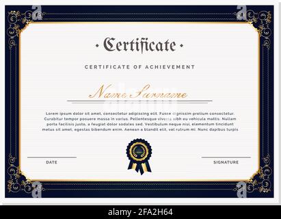 Modèle de certificat blanc avec cadre bleu et or Illustration de Vecteur