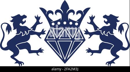 motif graphique de concept vectoriel du logo du roi lion en losange bleu Illustration de Vecteur