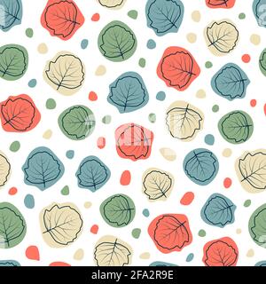 Motif fleuri à motif fleuri vectoriel tendance sans couture avec contours de feuilles exotiques. Motif de fond de feuillage à texture répétée artistique pour le textile Illustration de Vecteur