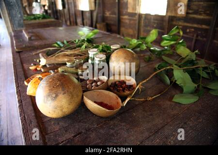 Dougaldston Estate Grenada Spice Plantation Cocoa Station Historic Boucan (Qui a depuis été détruit par un incendie en mai 2020) À l'intérieur du boucan Spice Banque D'Images