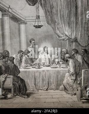 Histoire de la Bible Illustration la dernière Cène (Mark14: 22 - 24) par Gustave Dore Banque D'Images