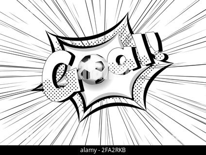 Objectif sport de football, ballon de football. Bulle de texte de bande dessinée. Pop art style wow message de bannière. Illustration de Vecteur