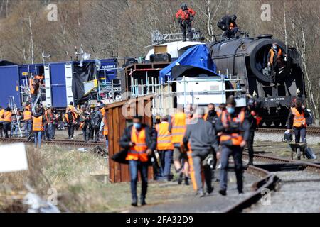 North Yorkshire Railway, Royaume-Uni. 22 avril 2021. Filmer à bord d'une locomotive à vapeur filmer Mission impossible 7 sur le North Yorkshire Moors Railway 22 avril 2021 22 avril 2021 DJD14846 Allstar Picture Library crédit: Allstar Picture Library Ltd/Alay Live News Banque D'Images