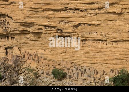 Les falaises longent la base des escarpements de Bandiagara, Mali Banque D'Images