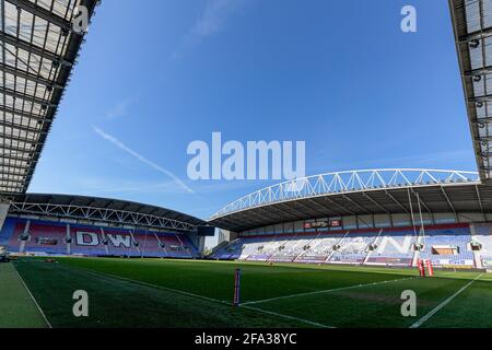 Vue générale du DW Stadium, domicile des Wigan Warriors à Wigan, Royaume-Uni, le 4/22/2021. (Photo de Simon Whitehead/News Images/Sipa USA) Banque D'Images