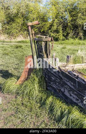 Les restes de la 2 goélette en bois à mâts Catherine Ellen, l'un des nombreux navires de ce genre a délibérément fait du braconnerie sur les rives de la rivière Severn à Purton. Banque D'Images