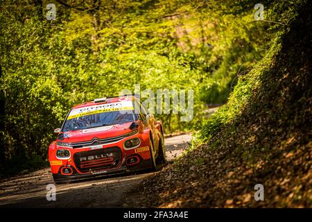 24 Ostberg Mads (NOR), Eriksen Torstein (NOR), TRT World Rally Team, Citroën C3, action lors du rallye Croatie 2021, 3e tour du WRC 2021 de la FIA, FIA World Rally car Championship, du 22 au 25 avril 2021 à Zagreb, Croatie - photo Bastien Roux / DPPI / LiveMedia Banque D'Images