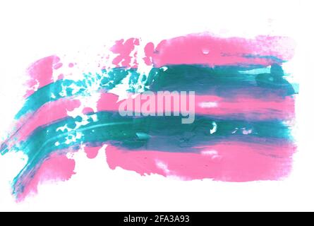 BERLIN, ALLEMAGNE - 10 avril 2021: Aquarelle abstraite coups de pinceau en rose et turquoise, fond Banque D'Images