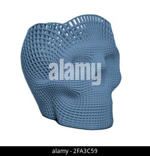 Crâne imprimé en plastique gris bleu sur une imprimante 3d. Banque D'Images