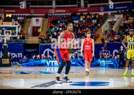 Moscou, Russie. 21 avril 2021. Will Clyburn (21) de CSKA Moscou vu en action pendant le jeu 1 de la Turkish Airlines EuroLeague playoffs de la saison 2020-2021 entre CSKA Moscou et Fenerbahce Beko Istanbul à Megasport Arena. Score final: CSKA Moscou 92:76 Fenerbahce Beko Istanbul. (Photo de Nicholas Muller/SOPA Images/Sipa USA) crédit: SIPA USA/Alay Live News Banque D'Images