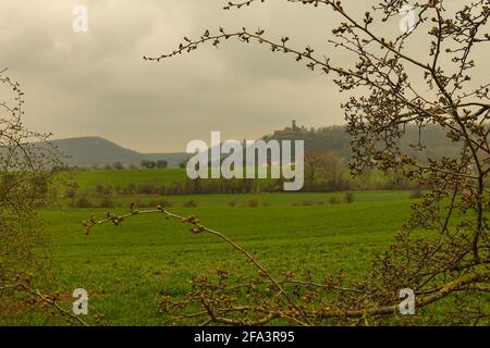 Paysage en Thuringe avec vue sur les ruines du château Muhlburg et le château de Gleichen Banque D'Images