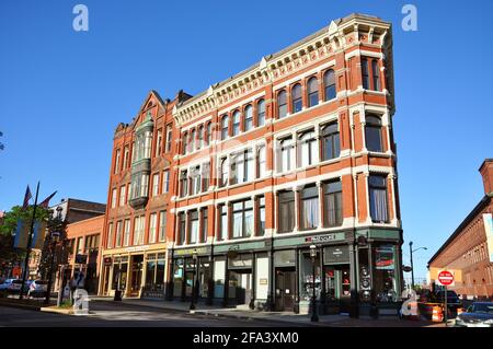 Lowell bâtiment historique sur Central Street dans le centre-ville de Lowell, Massachusetts ma, Etats-Unis. Banque D'Images