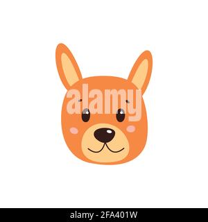 Visage du chien. Illustration vectorielle d'un animal de compagnie drôle de dessin animé dans un style plat tendance. Isolé sur blanc. Illustration de Vecteur