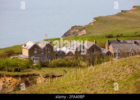 Maisons près de la falaise, Maisons, Cliff, Military Road, South Coast, Chale, Atherfield point, Compton Bay, Freshwater Bay, Île de Wight, Angleterre, ROYAUME-UNI Banque D'Images