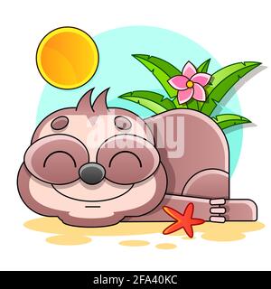 Adorable sloth sur la branche avec guirlande. Illustration vectorielle. Vacances amusantes Illustration de Vecteur