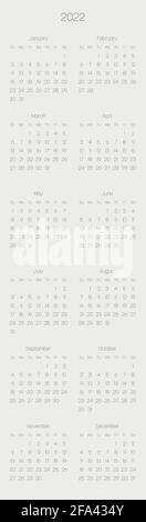 Calendrier mensuel annuel de l'année 2022 Illustration de Vecteur