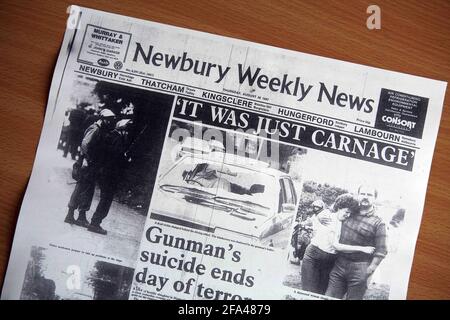 Le massacre de Hungerford... les pages de couverture et d'intérieur des journaux 20/août/1987 copie pic David Sandison Banque D'Images